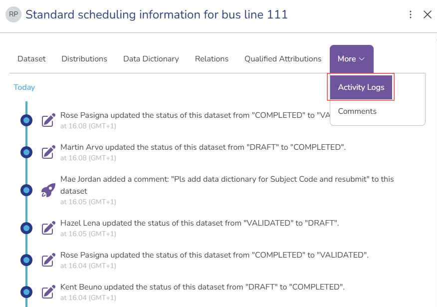 Screenshot showing how to view activity logs